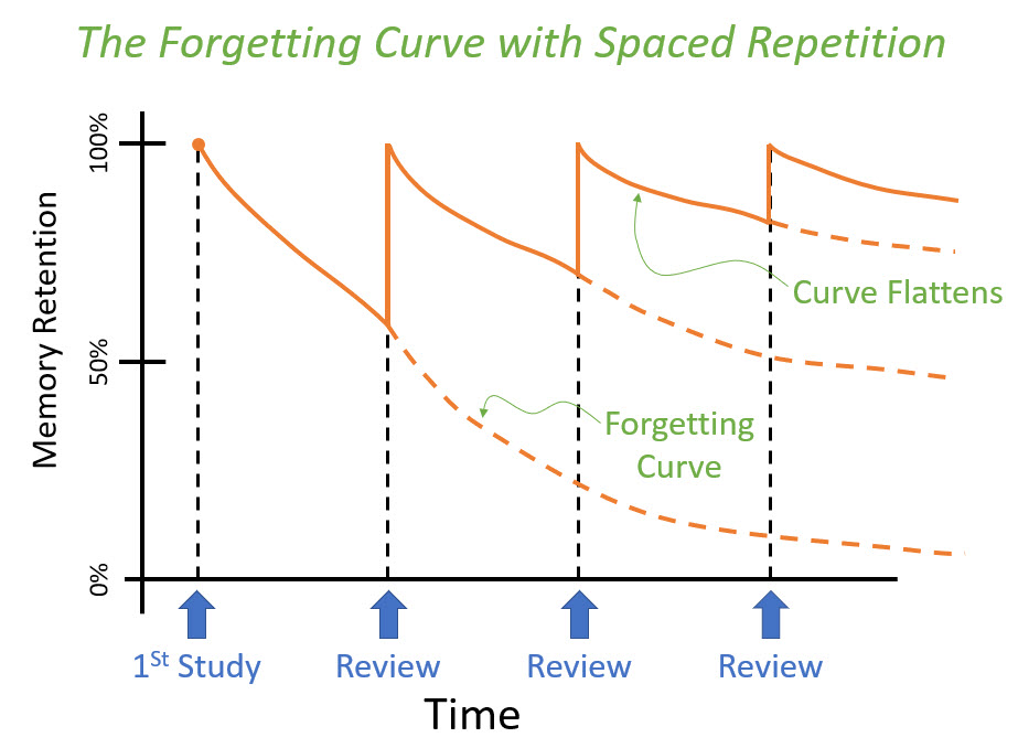 The Forgetting Curve with Spaced Repetition